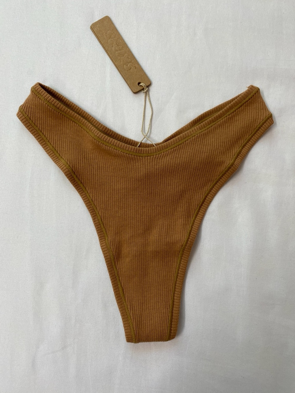 SKIMS Cotton Rib Ribbed Dipped Thong Underwear Tan
